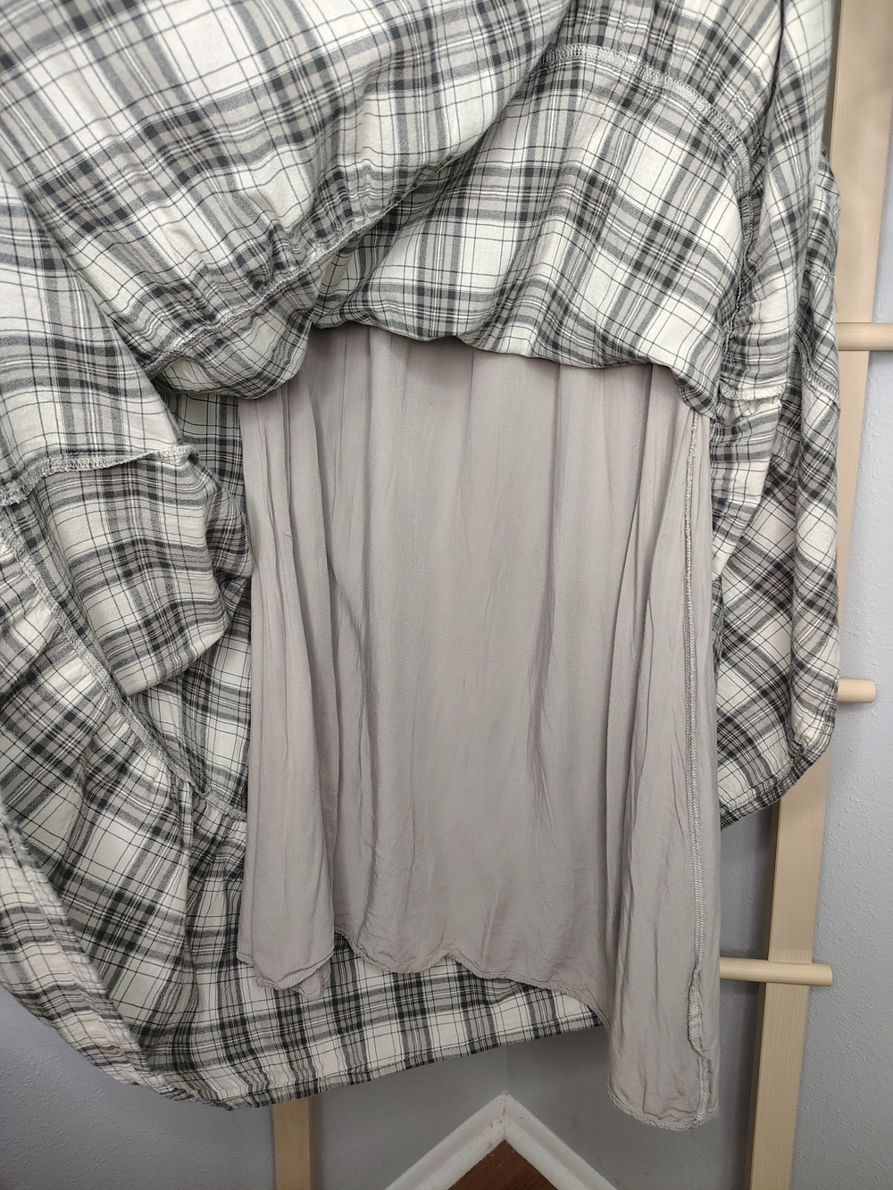 Tiered Plaid Maxi Skirt in White and Brown - Picture 5 of 5